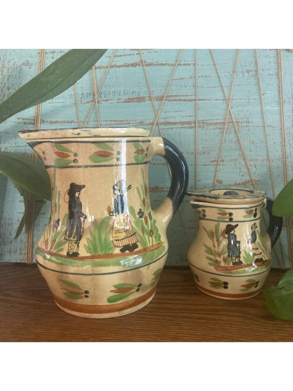 VTG 1940’s Matching Pitcher and Creamer Folk Art Farmhouse Country Japan Granny